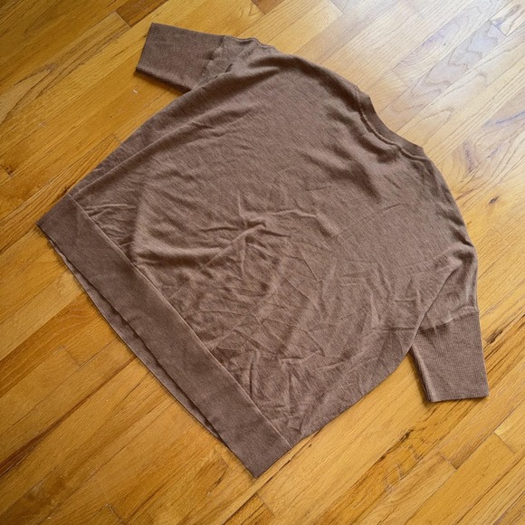 By Anthropologie Sweater Women's XL Brown Merino Wool Short Sleeve Boxy Pullover - Picture 2 of 9